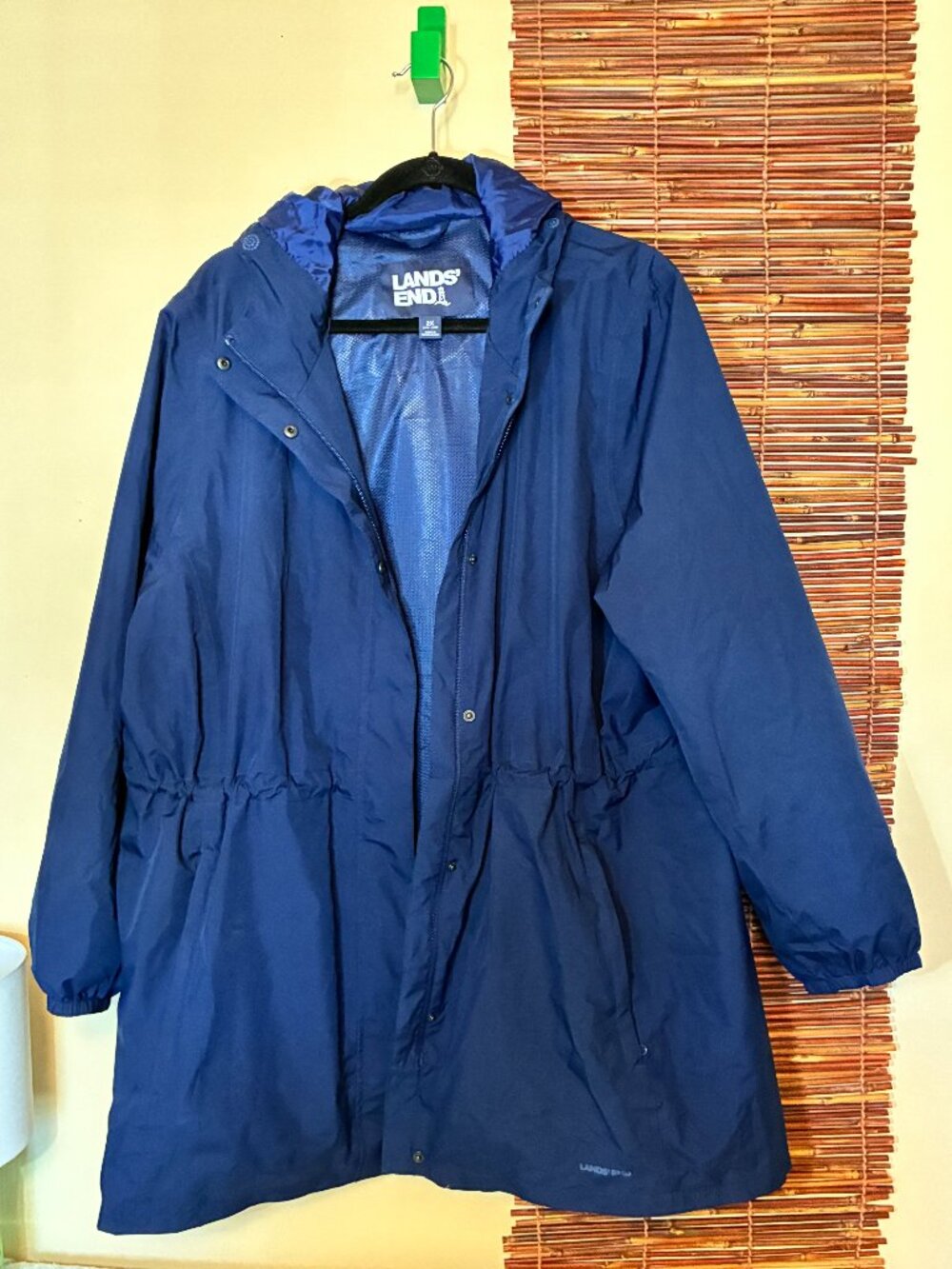 Lands' End Navy Blue Waterproof Hooded Packable Lightweight Raincoat 2X Like New
